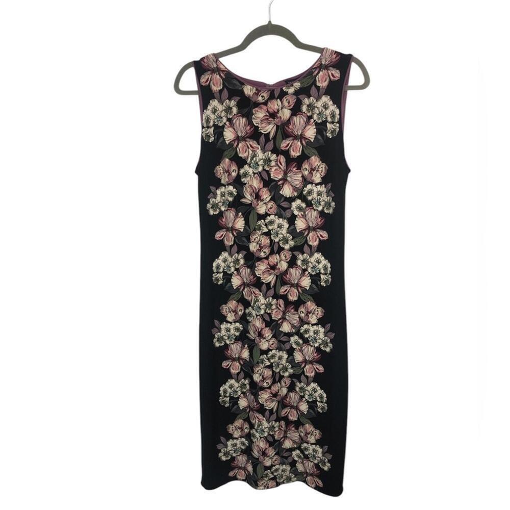 White House Black Market Navy Floral Dress MIDI Column Style Elegant [COPY]
